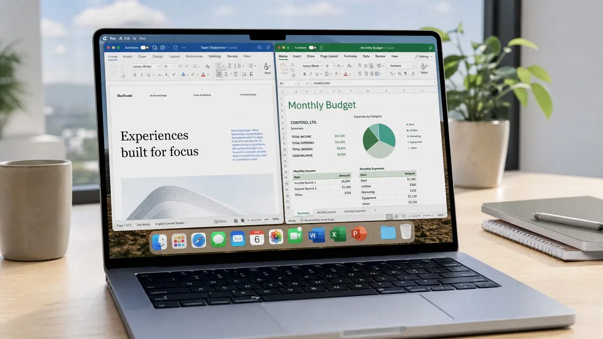 Microsoft Office for Mac with Word and Excel open on a MacBook