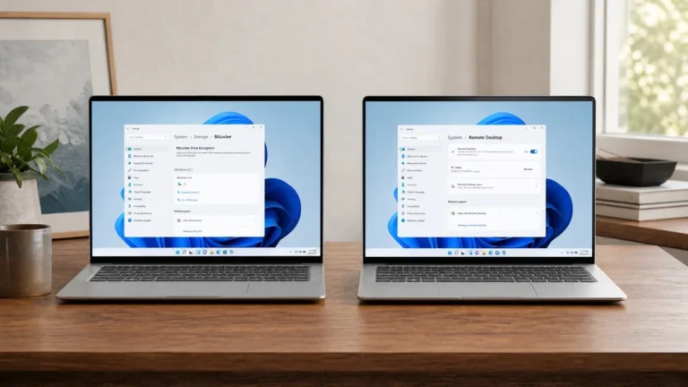 Windows 11 Home vs Pro comparison on two laptops