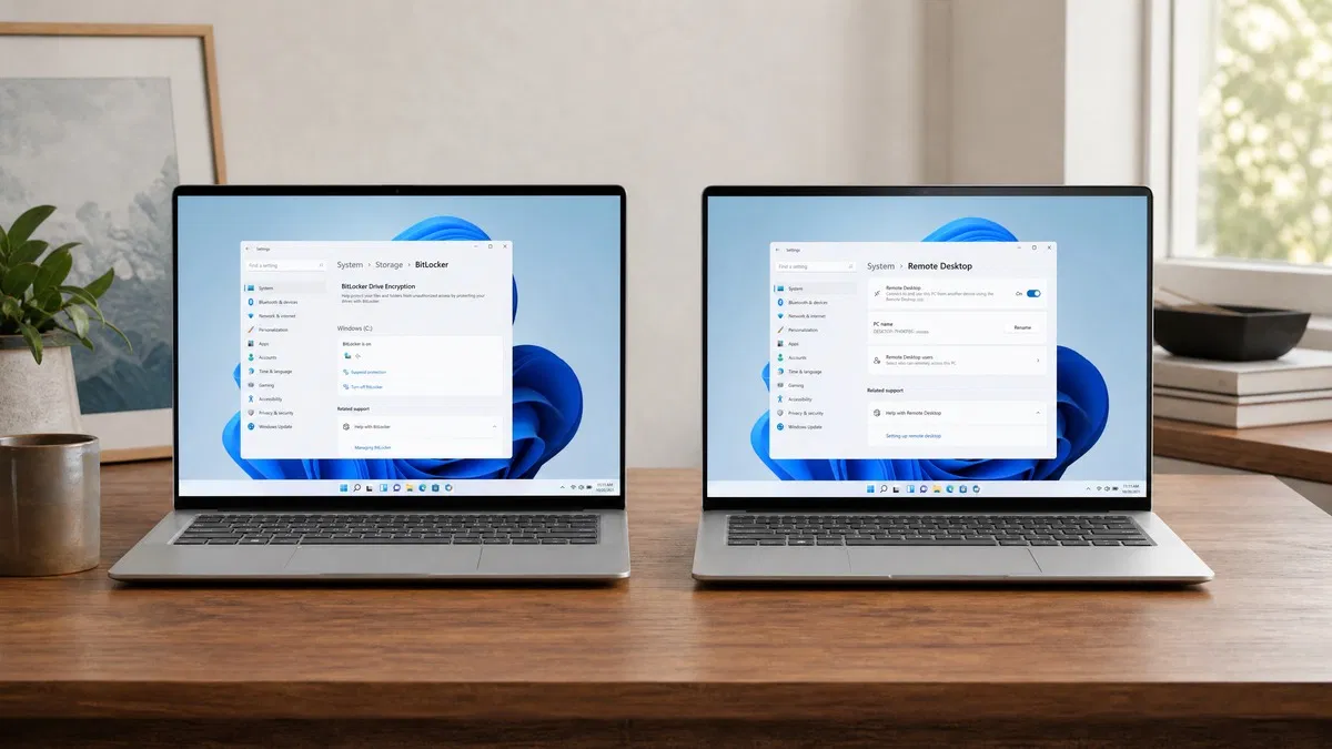 Windows 11 Home vs Pro comparison on two laptops